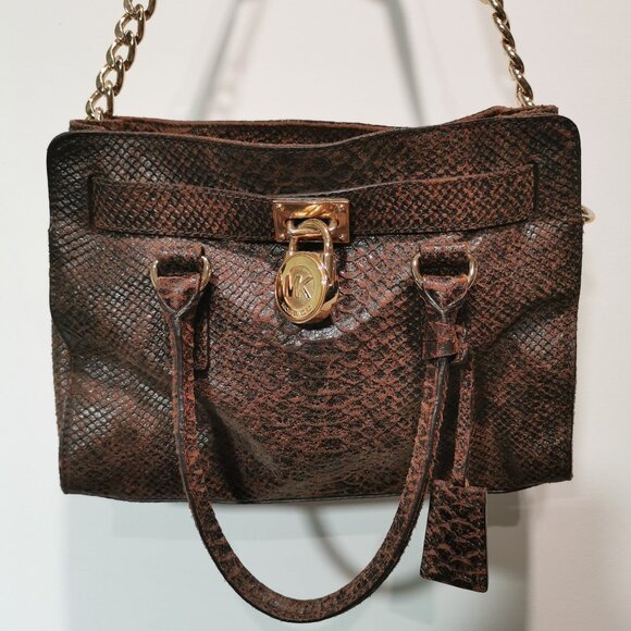 Brown/Gold Suede Croc Embossed Special Edition Satchel/Shoulder Bag #260 - Picture 1 of 14